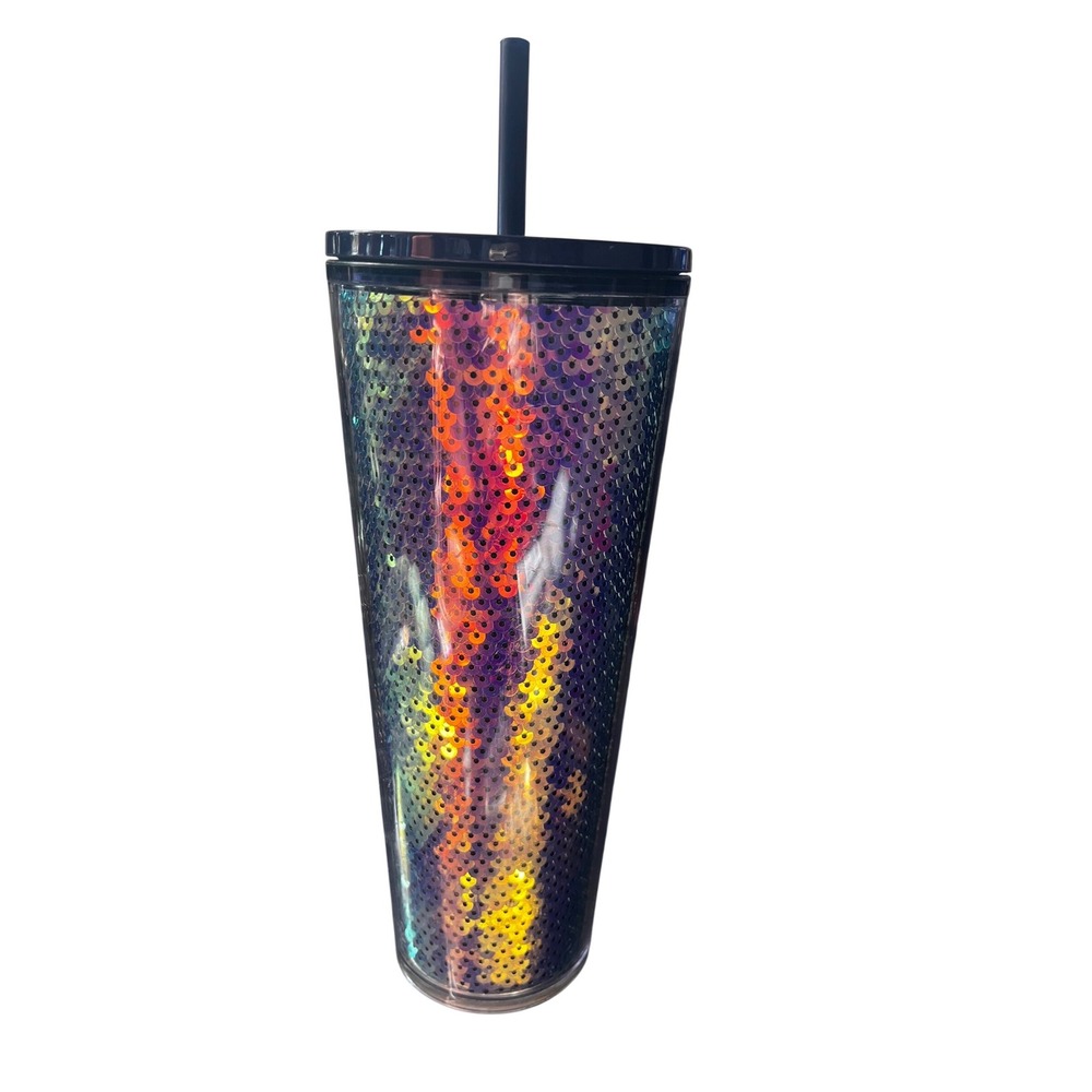 Starbucks Iridescent Sequin Tumbler 24 oz Cold Cup Reusable Straw Lid - Picture 3 of 5